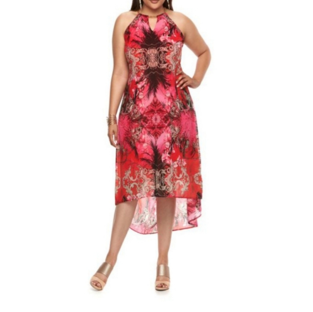 Red High-Low Midi Dress